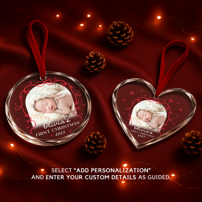 Baby First Christmas Ornament, Customize Name and Year