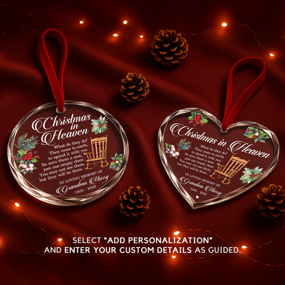 Christmas in Heaven with Rocking Chair Memorial Custom Glass Ornament