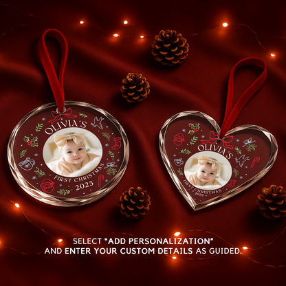 Baby First Christmas Ornament, Customize Name and Year