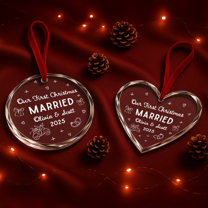 Our First Christmas Married, Custom Glass Ornament