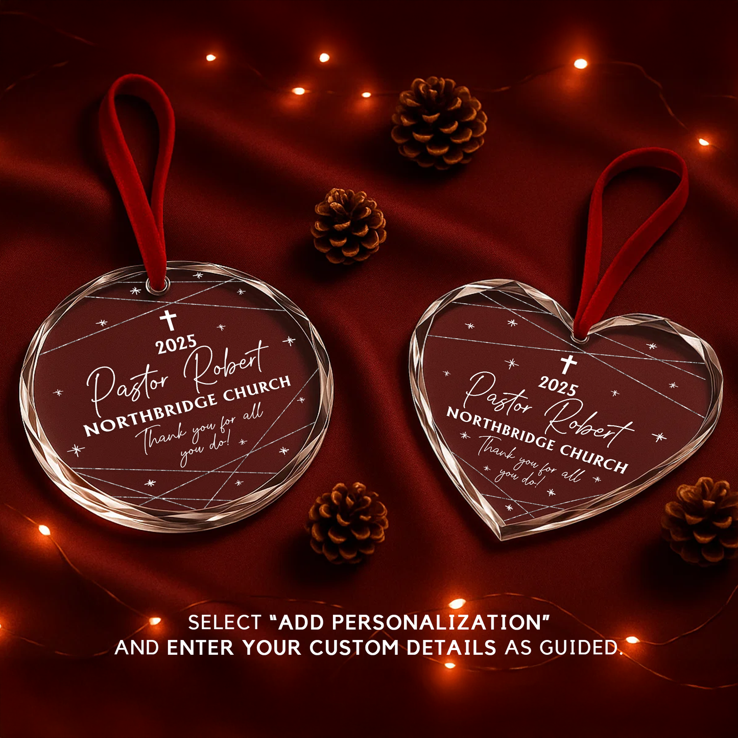 Pastor Appreciation Cross Custom Glass Ornament