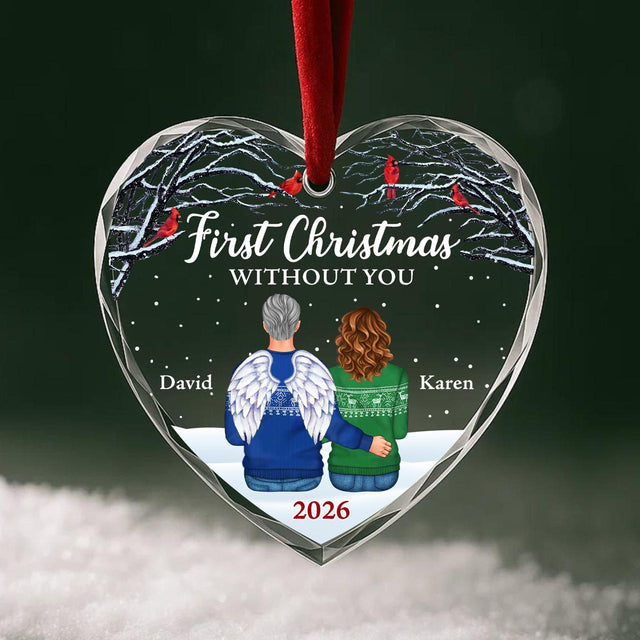 Personalized First Christmas Without You Ornament – Custom Loved Ones Names and Year, Red Cardinal Angel Wings Memorial Christmas Keepsake Gift