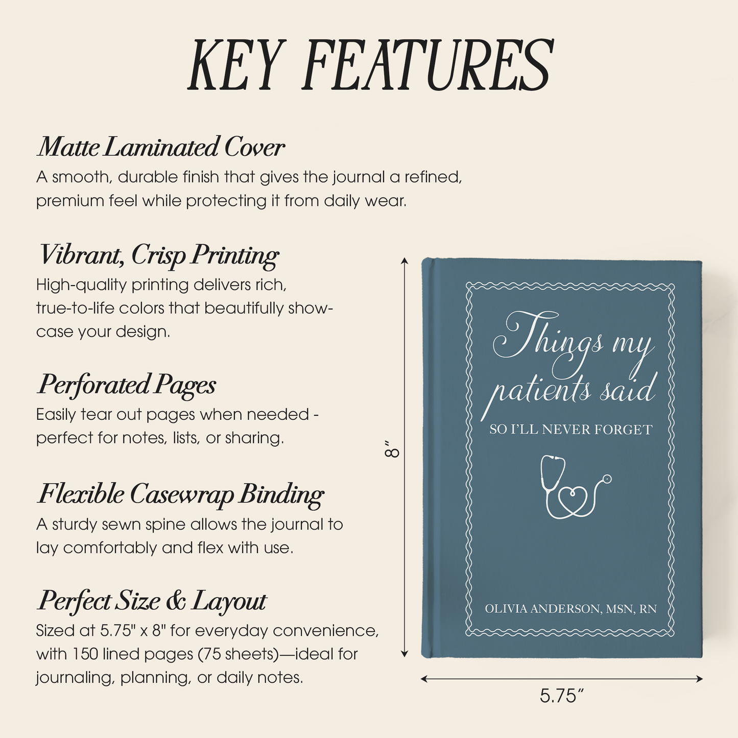 Personalized Nurse Journal – “Things My Patients Said” Custom Notebook with Name & Credentials