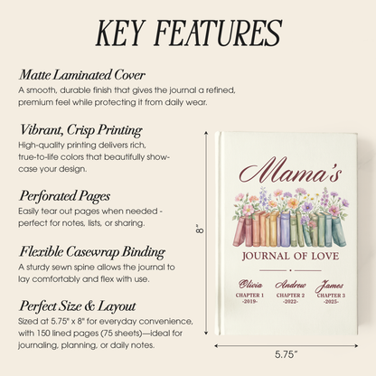 Personalized Mom Journal – “Mama’s Journal of Love” Custom Book with Kids Names & Birth Years