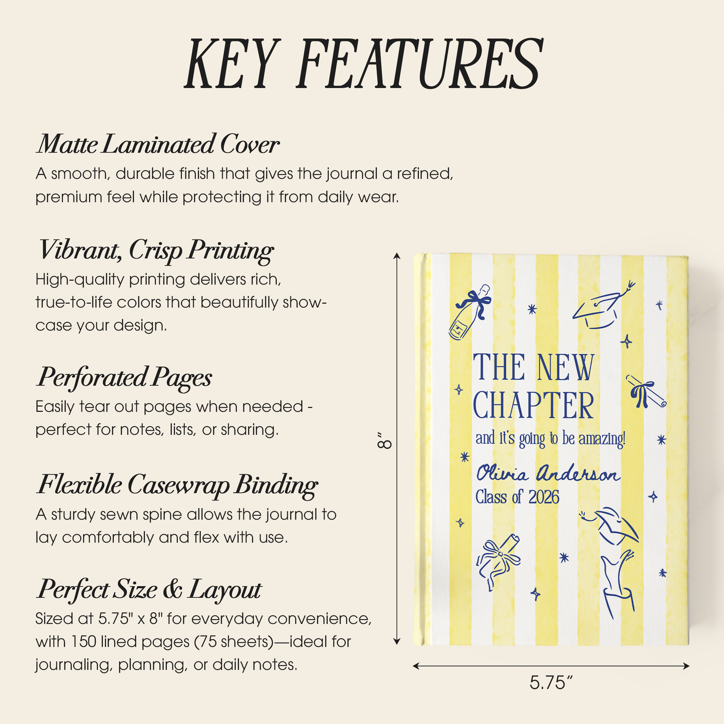 Personalized Graduation Journal 2026 – “The New Chapter” Custom Name Gift for Graduates