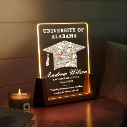 Personalized Graduation Map LED Plaque – Custom University, Name & Class Year Gift