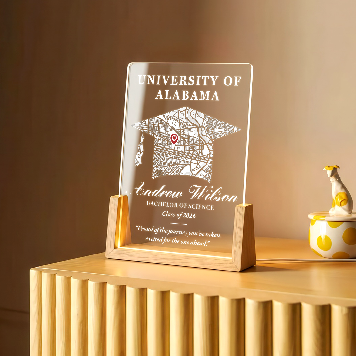 Personalized Graduation Map LED Plaque – Custom University, Name & Class Year Gift