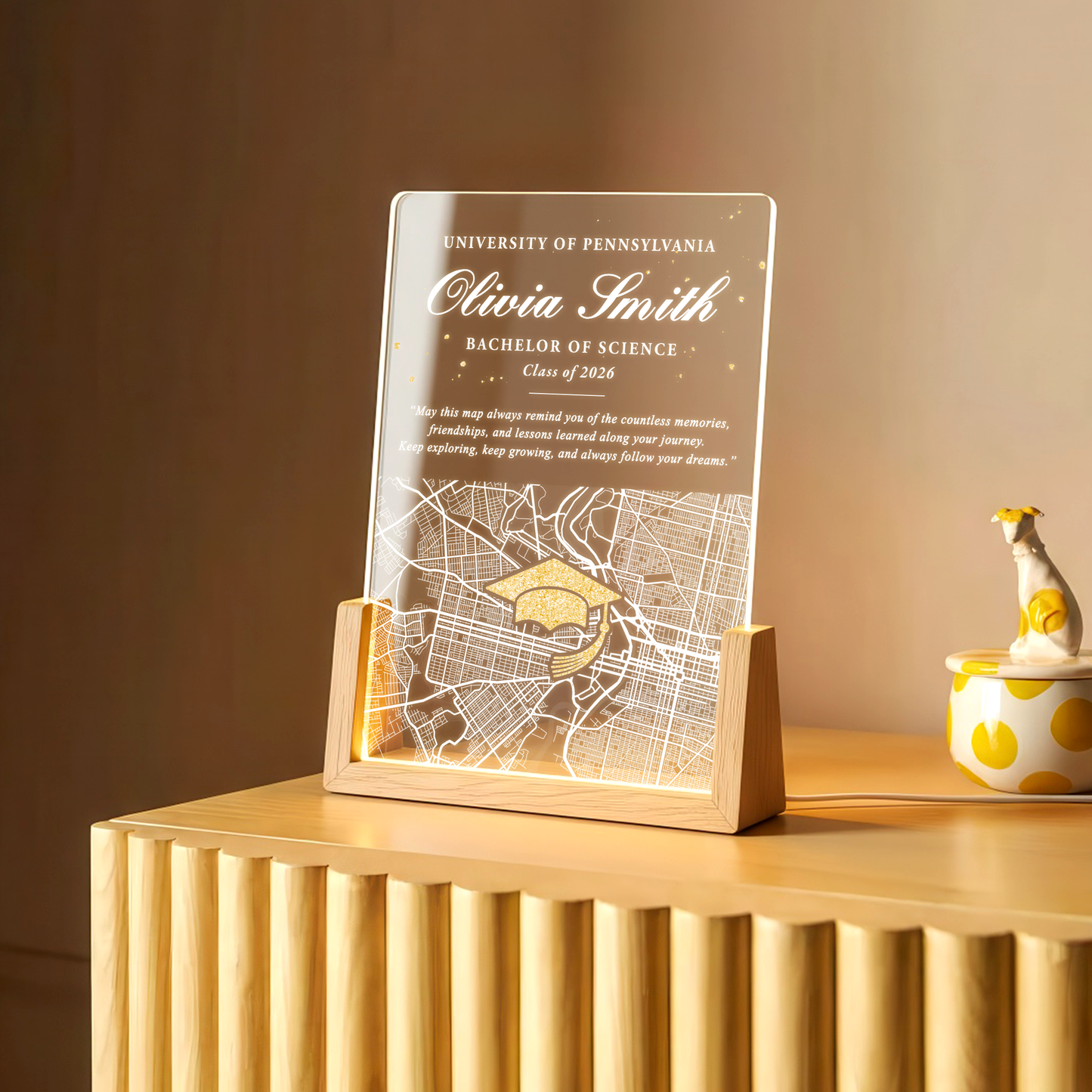 Personalized Graduation Map LED Plaque – Custom Name, University & Class of 2026 Keepsake Gift